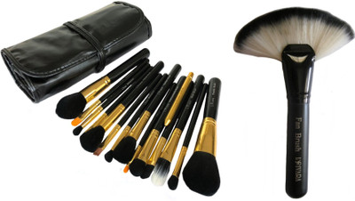 

L'Rivara 15 Piece Makeup Brush Set with PU Leather Case ( Black+Gold) + 1Piece Fan Makeup Brush LR-138(Pack of 16)