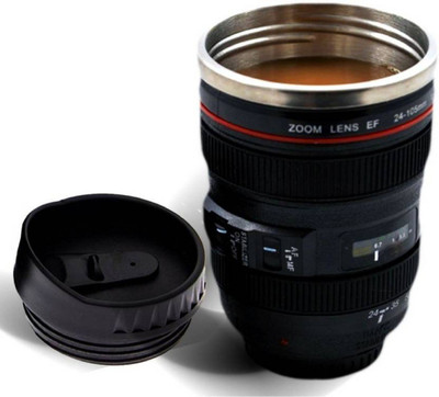 

CLOMANA Camera Lens Coffee Mug Flask With Cookie Holder, Black Stainless Steel Mug 25 Coffee Maker(Multicolor)