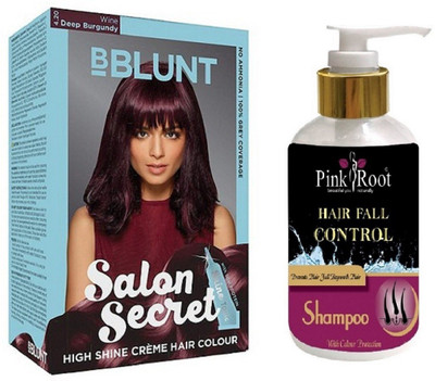 

Pink Root Hair Fall Control Shampoo with Bblunt 4.20 Deep Burgundy Saloon Secret Hair Color(Set of 2)