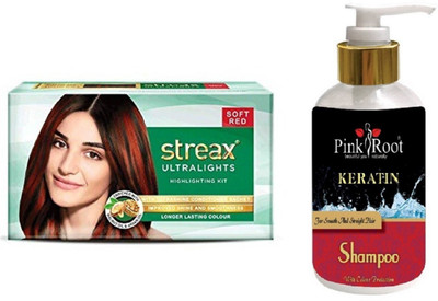 

Pink Root Kertain Shampoo with Streax Ultralights Soft Red Highlightings Kit(Set of 2)