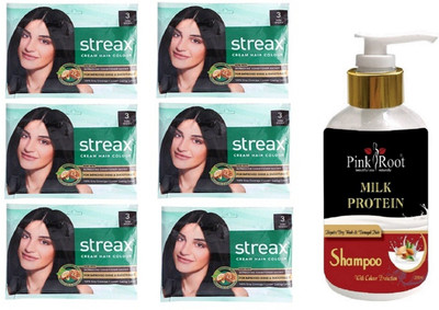 

Pink Root Milk Protein Shampoo with Streax Sachet 6 Pcs 3 Dark Brown Cream Hair Color(Set of 7)