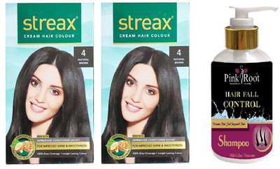 

Pink Root Hair Fall Control Shampoo with Streax 2 Pcs 4 Natural Brown Cream Hair Color(Set of 3)