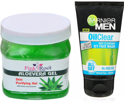 

Pink Root Aloevera Gel Scrub 500g WITH Garnier Oil Clear Facewash(Set of 2)