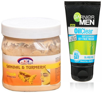 

Pink Root Sandal Turmeric Mask 500g WITH Garnier Oil Clear Facewash(Set of 2)