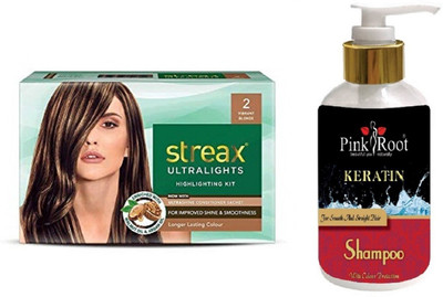 

Pink Root Kertain Shampoo with Streax Ultralights 2 Vibrant Blonde Highlights Highlightings Kit(Set of 2)