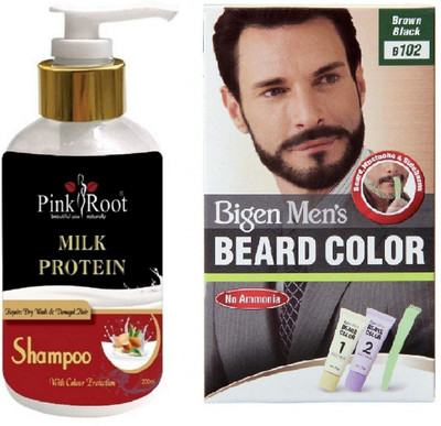 

Pink Root Milk Protein Shampoo With Bigen Men's Beard Color B102 Brown Black(Set of 2)