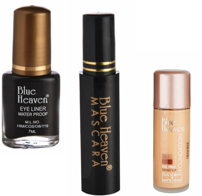 

Blue Heaven Eye liner regular & mascara regular & foundation oil free(Set of 3)
