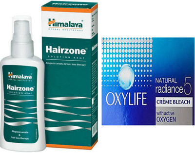 

Himalaya Herbals Hairzone Solution (60 ml) ,Oxylife Natural Radiance 5 Creme Bleach ( 126g ) pack of 2(Set of 2)