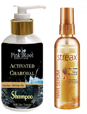 

Pink Root Activated Charcoal Shampoo With Streax Golden Hair Serum(Set of 2)