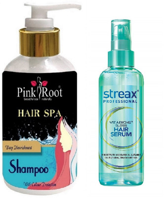 Pink Root Hair Spa Shampoo With Streax Vitariche Gloss Hair Serum(Set of 2)