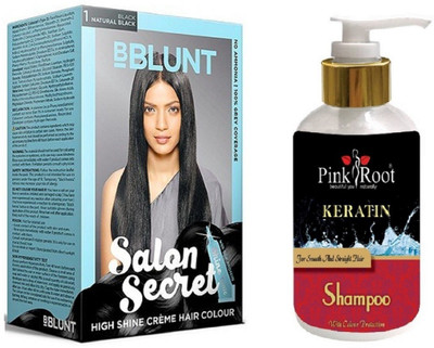 

Pink Root Kertain Shampoo with Bblunt 1 Natural Black Saloon Secret Hair Color(Set of 2)