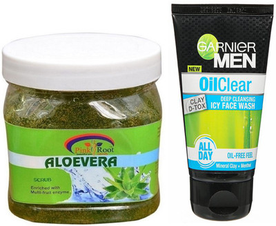 

Pink Root Aloevera Gel 500g WITH Garnier Oil Clear Facewash(Set of 2)