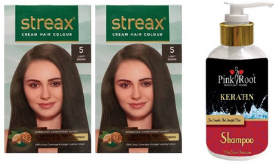 

Pink Root Kertain Shampoo with Streax 2 Pcs 5 Light Brown Cream Hair Color(Set of 3)