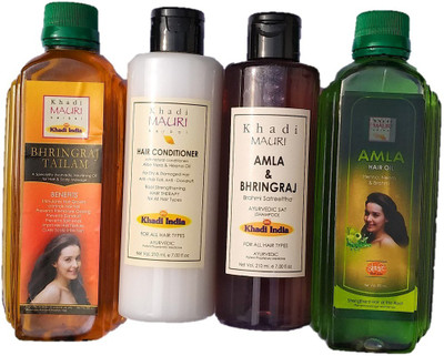 

Khadi Mauri Herbal Amla Bhringraj shampoo + Aloe vera hair conditioner + Amla hair oil + Bhringraj hair oil Perfect hair care Complete combo(Set of 4)