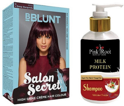 

Pink Root Milk Protein Shampoo with Bblunt 4.20 Deep Burgundy Saloon Secret Hair Color(Set of 2)