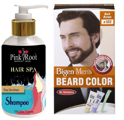 

Pink Root Hair Spa Shampoo With Bigen Men's Beard Color B103 Dark Brown(Set of 2)