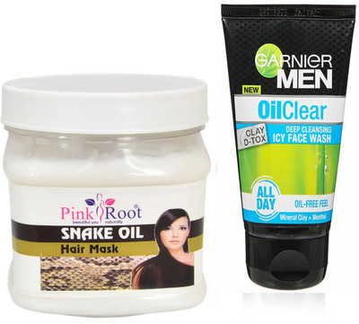 

Pink Root Snake Oil Hair Mask 500g WITH Garnier Oil Clear Facewash(Set of 2)