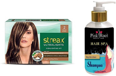 

Pink Root Hair Spa Shampoo with Streax Ultralights 2 Vibrant Blonde Highlights Highlightings Kit(Set of 2)