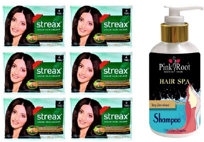 

Pink Root Hair Spa Shampoo with Streax Sachet 6 Pcs 4 Natural Brown Cream Hair Color(Set of 7)