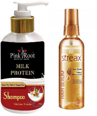 

Pink Root Milk Protein Shampoo With Streax Golden Hair Serum(Set of 2)