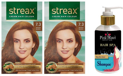 

Pink Root Hair Spa Shampoo with Streax 2 Pcs 7.3 Golden Blonde Cream Hair Color(Set of 3)
