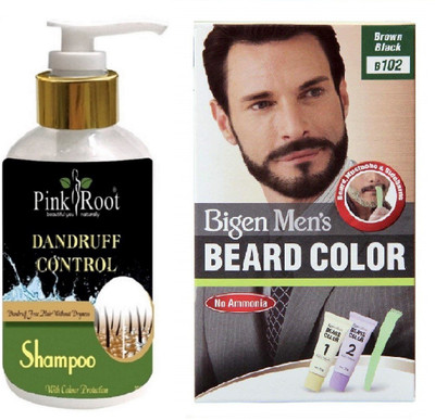 

Pink Root Dandruff Control Shampoo With Bigen Men's Beard Color B102 Brown Black(Set of 2)