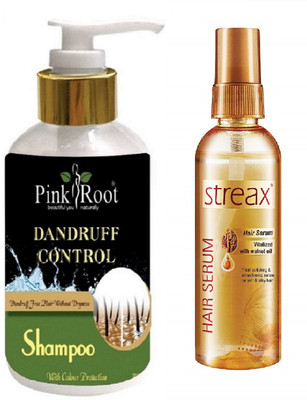 Pink Root Dandruff Control Shampoo With Streax Golden Hair Serum(Set of 2)