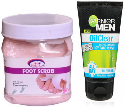 

Pink Root Foot Scrub 500g WITH Garnier Oil Clear Facewash(Set of 2)