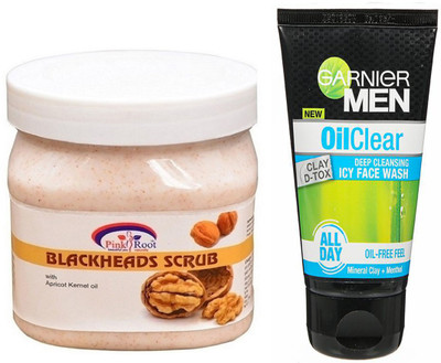 

Pink Root Blackhead Scrub 500g WITH Garnier Oil Clear Facewash(Set of 2)