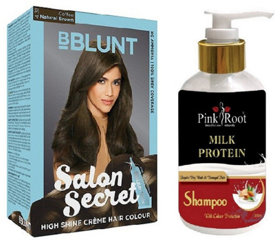 

Pink Root Milk Protein Shampoo with Bblunt 4.31 Natural Brown Saloon Secret Hair Color(Set of 2)