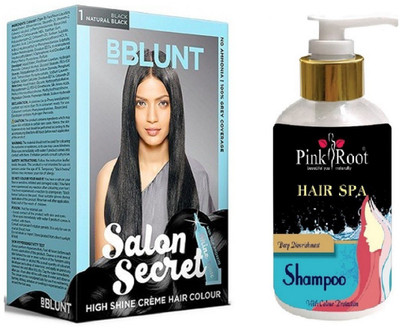 

Pink Root Hair Spa Shampoo with Bblunt 1 Natural Black Saloon Secret Hair Color(Set of 2)
