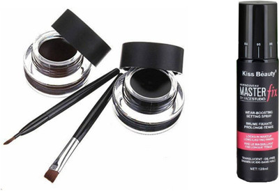 

Ladymode Black and Brown Gel Eyeliner With brush And Kiss Beauty Master Fix Face Studio Makeup Fixer Primer - 120 ml(Set of 3)