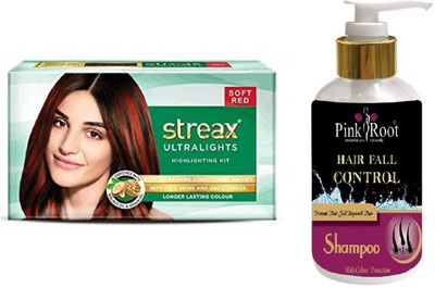 

Pink Root Hair Fall Control Shampoo with Streax Ultralights Soft Red Highlightings Kit(Set of 2)