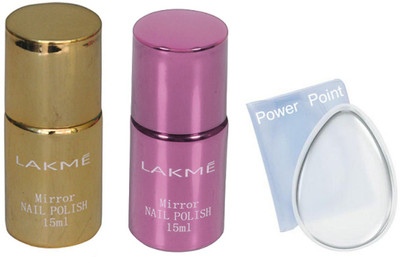 

power point Silicon puff with Lakme Mirror Nail Polish pak of 2(Set of 3)