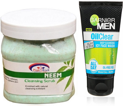 

Pink Root Neem Scrub 500g WITH Garnier Oil Clear Facewash(Set of 2)