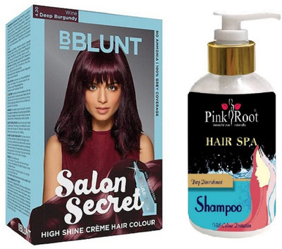 

Pink Root Hair Spa Shampoo with Bblunt 4.20 Deep Burgundy Saloon Secret Hair Color(Set of 2)