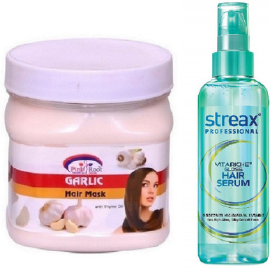 Pink Root Hair Garlic Mask With Streax Vitariche Gloss Hair Serum(Set of 2)