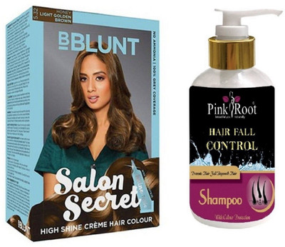

Pink Root Hair Fall Control Shampoo with Bblunt 5.32 Light Golden Brown Saloon Secret Hair Color(Set of 2)