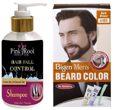 

Pink Root Hair Fall Control Shampoo With Bigen Men's Beard Color B103 Dark Brown(Set of 2)