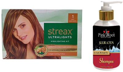 

Pink Root Kertain Shampoo with Streax Ultralights 1 Soft Highlights Highlightings Kit(Set of 2)