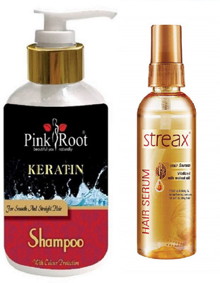 

Pink Root Kertain Shampoo With Streax Golden Hair Serum(Set of 2)