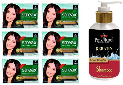 

Pink Root Kertain Shampoo with Streax Sachet 6 Pcs 4 Natural Brown Cream Hair Color(Set of 7)