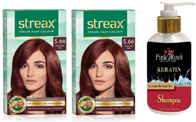 

Pink Root Kertain Shampoo with Streax 2 Pcs 5.66 Cinnamon Red Cream Hair Color(Set of 3)