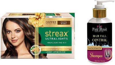 

Pink Root Hair Fall Control Shampoo with Streax Ultralights Mocha Brown Highlightings Kit(Set of 2)