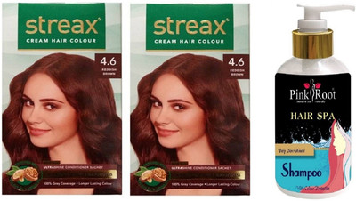 

Pink Root Hair Spa Shampoo with Streax 2 Pcs 4.6 Reddish Brown Cream Hair Color(Set of 3)