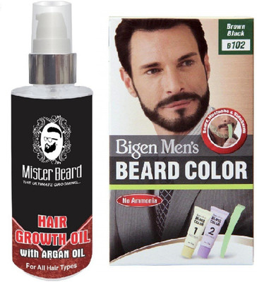 

Mister Beard Hair Regrowth Argan Oil With Bigen Men's Beard Color B102 Brown Black(Set of 2)