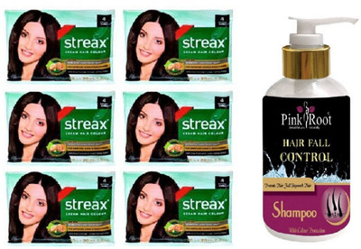 

Pink Root Hair Fall Control Shampoo with Streax Sachet 6 Pcs 4 Natural Brown Cream Hair Color(Set of 7)
