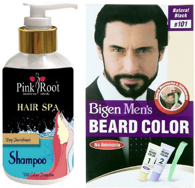 

Pink Root Hair Spa Shampoo With Bigen Men's Beard Color B101 Natural Black(Set of 2)