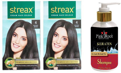 

Pink Root Kertain Shampoo with Streax 2 Pcs 4 Natural Brown Cream Hair Color(Set of 3)