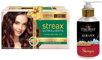 

Pink Root Kertain Shampoo with Streax Ultralights Hazel Brown Highlightings Kit(Set of 2)